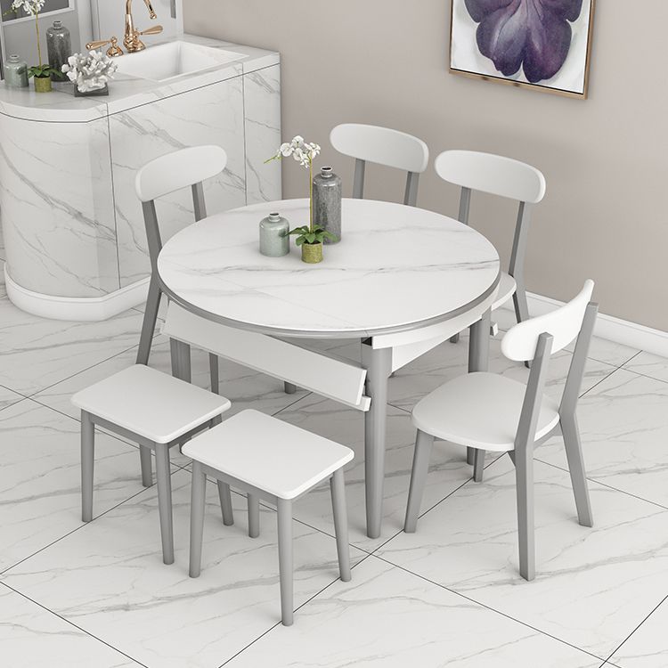 Slate and Wood Table Contemporary Retractable Round Dining Table