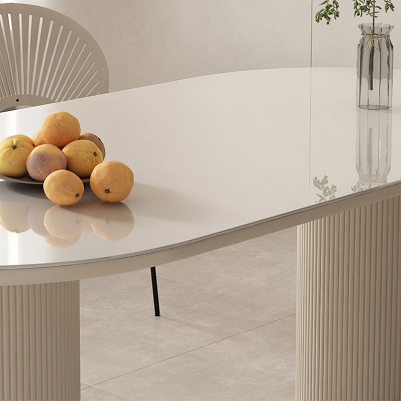 Modern Double Pedestal Dining Table Stone Dinner Table in White