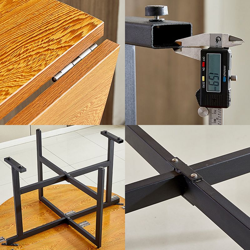 Runder Mid-Century Modern Esstisch aus Metall mit Holzplatte und Drop Leaf
