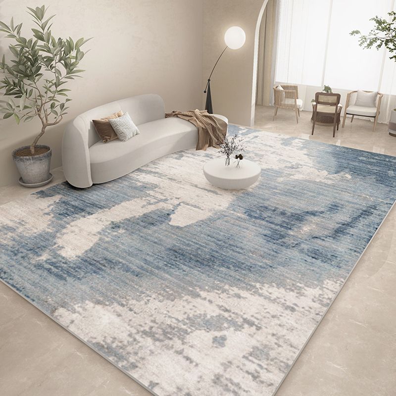 Blue Modern Rug Abstract Print Polyester Area Rug Stain Resistant Area Carpet for Home Decor