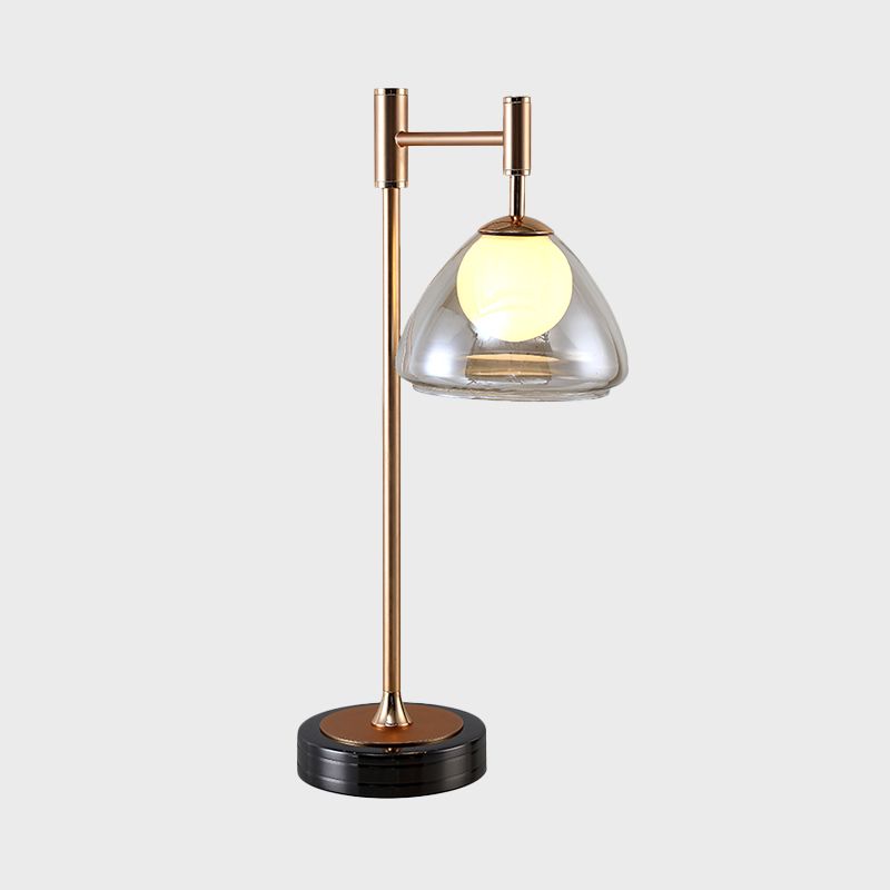 Lampada da comodino conica in ottone, lampada da comodino a LED modernista in vetro grigio fumo/cognac per comodino