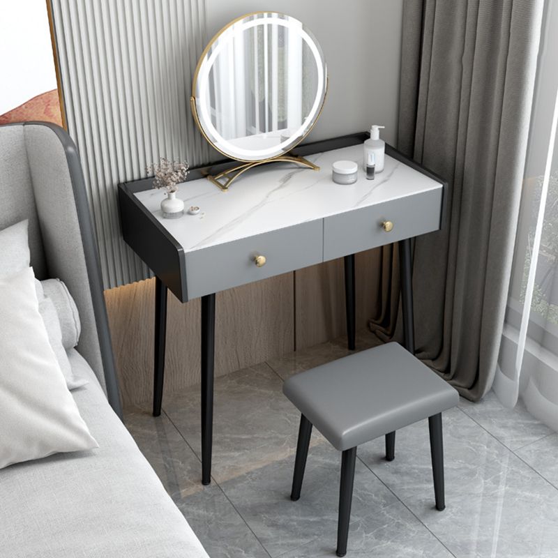 Modern Compact Makeup Vanity 1/2 Drawers Dressing Table with Padded Stool