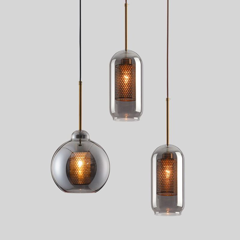 Industrial Style Geometric Down Lighting Glass 1 Light Hanging Ceiling Lights