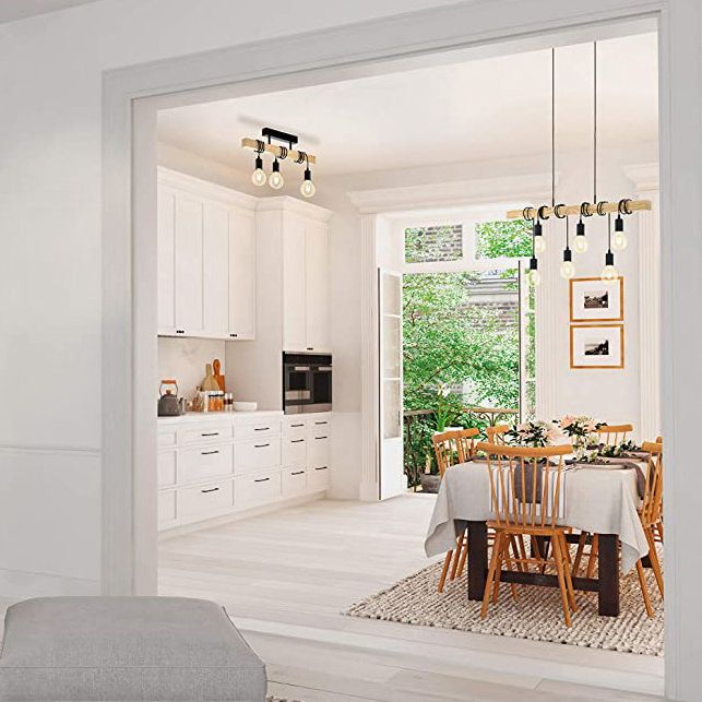 Bare Bulb Island Lighting Fixtures Wood Retro Industrial Style Pendant Lighting Fixtures for Restaurant