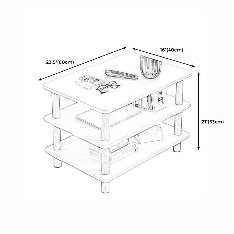 Scandinavian Wood End Table 4 Legs Sofa Side End Table with Shelf