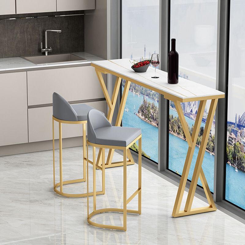 Glam Rectangle Indoor Bar Dining Table Stone Bistro Table with Double Pedestal