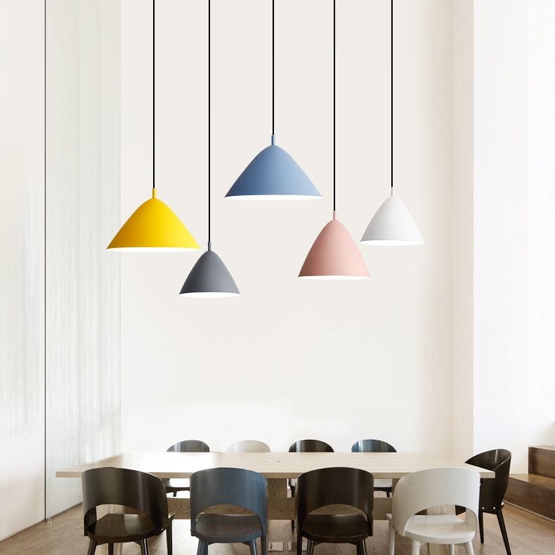 Nordic Candy Colored Pendant Fixture Pyramid Shade 10.5/13/16 Inch Wide One Light Aluminum Hanging Light for Cafe