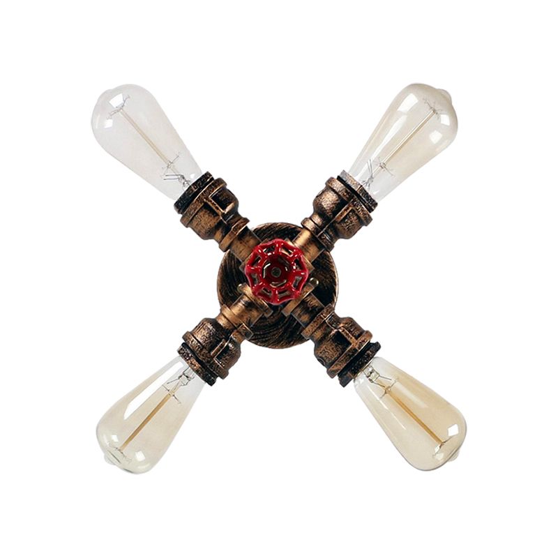 Schmiedeeisen -Sputnik -Wandlampe mit freiliegender Glühbirne und Ventilfarmhaus 4 Leuchten Innenmauer Bronze -Wandbeleuchtung