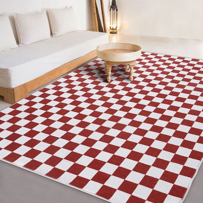 Multicolor Simplicity Area Rug Polyester Gingham Print Rug Non-Slip Backing Indoor Rug for Bedroom