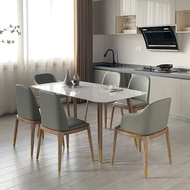 Mesa de comedor de piedra rectangular mesa de comedor de lujo tradicional con patas de madera