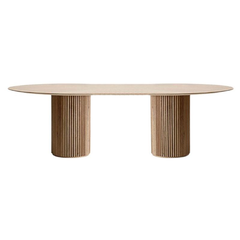 Rectangle Brown Modern Dining Table Solid Wood Table with Double Pedestal Base
