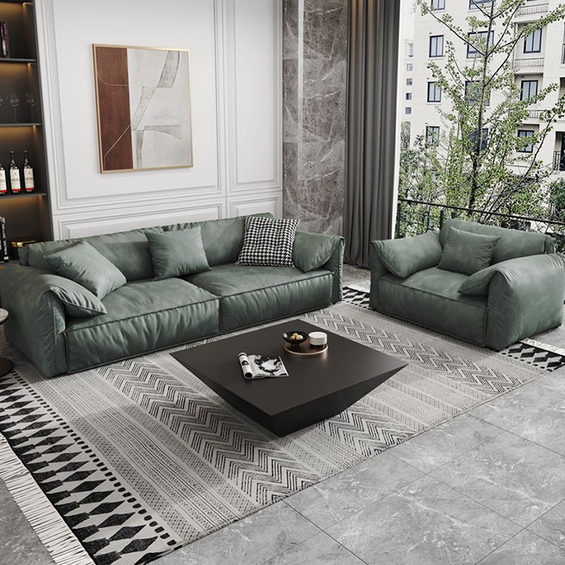 Green Contemporary Faux Leather Pillow Top Arm Standard Sofa with Loose Back