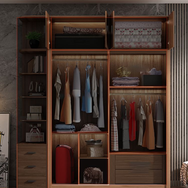 Brown Wardrobe Closet Engineered Wood Storage Cabinet for Bedroom