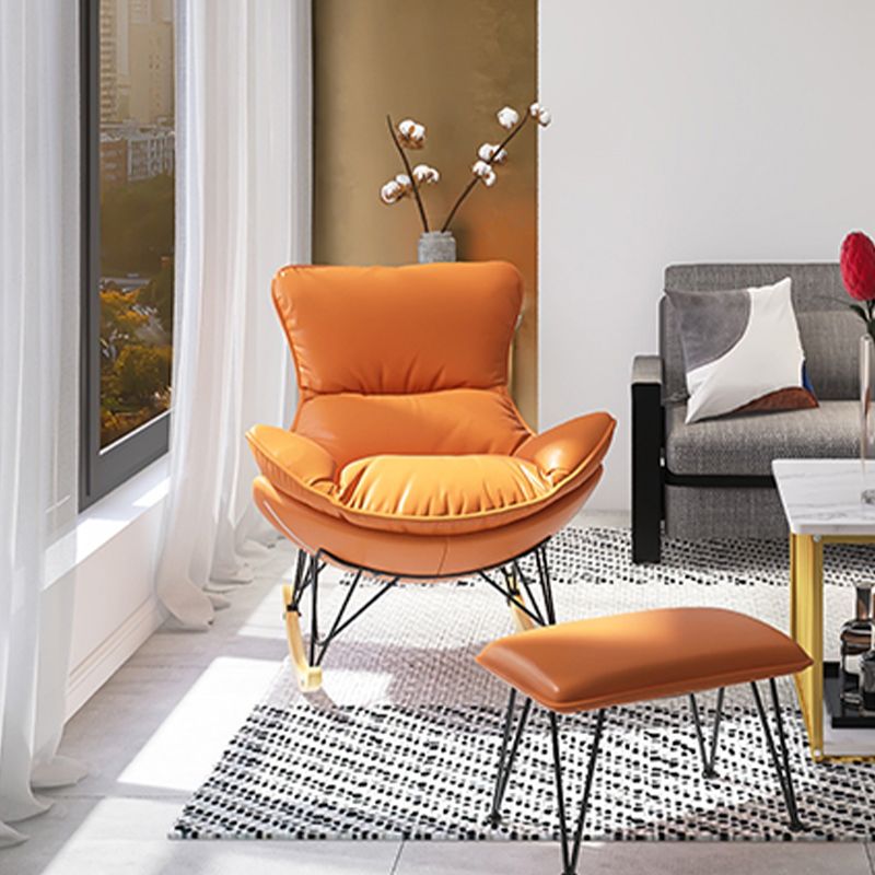Modern Rocker Upholstered Tufted Cushions Wingback Glider with Dark Leg