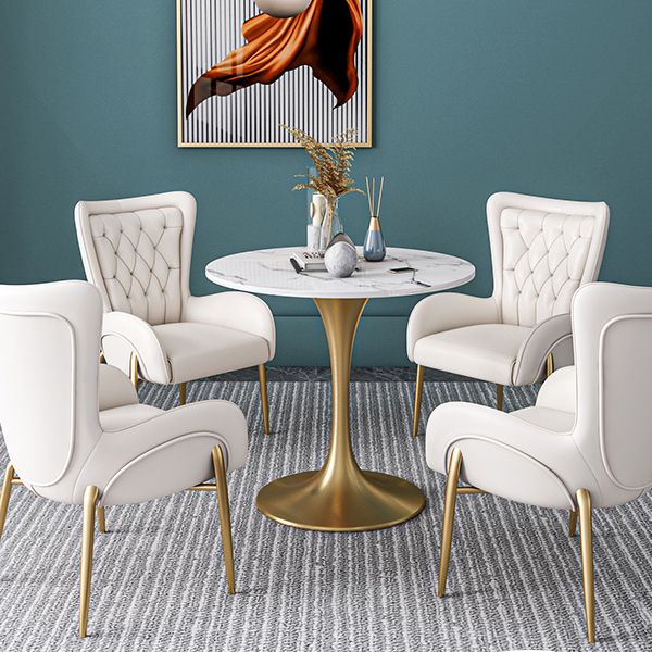 Metal Traditional Luxury Round Table Sintered Stone Table with Tulip Base