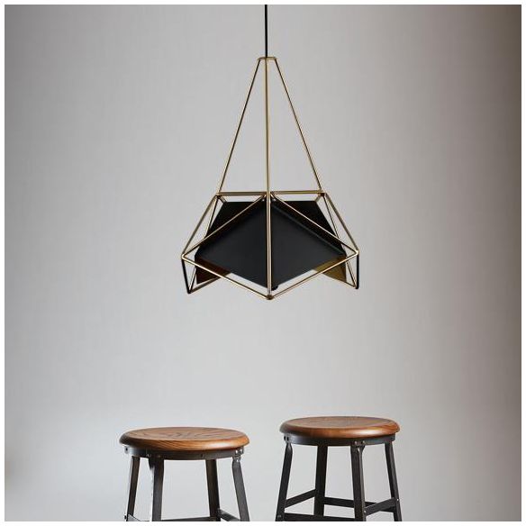 Luz de colgante de techo geométrico de latón/negro/blanco con protección de alambre metálico 1 sala de estar ligera luz suspendida