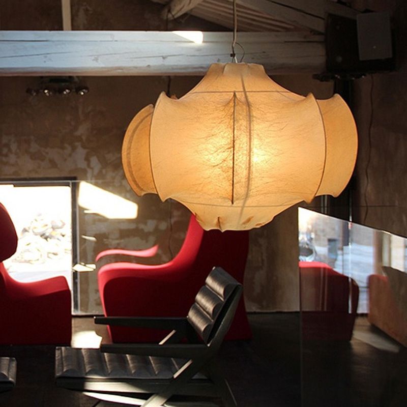 Fabric Shaded Pendant Lighting Fixture Minimalist Style White Hanging Light