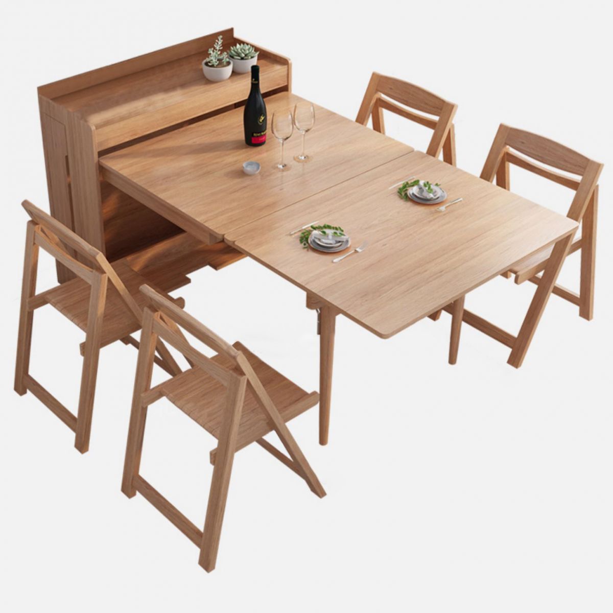Rectangle Folding Dining Table Wood Dining Table with Storage Base