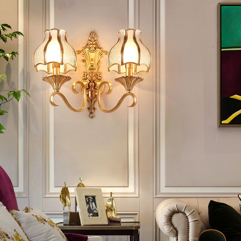 Beveled Glass Flared Shade Wall Lamp Simplicity Corridor Wall Light Fixture in Brass