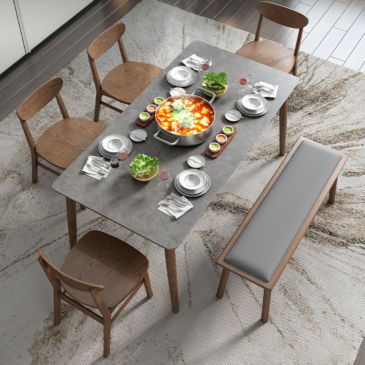 Medieval Modern Grey Table Rectangle Sintered Stone Table with 4 Legs for Restaurant