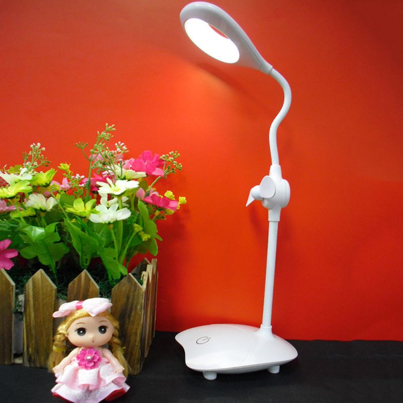 Simple Droplet Design Study Desk Lamp Touch Control Stepless Dimming LED Reading Light with Fan