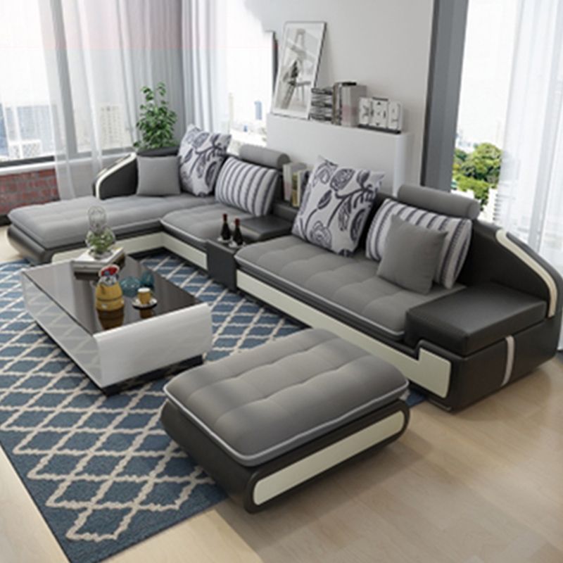 4-seater Recessed Arm Pillowed Back Cushions Sectional Sofa with Chaise