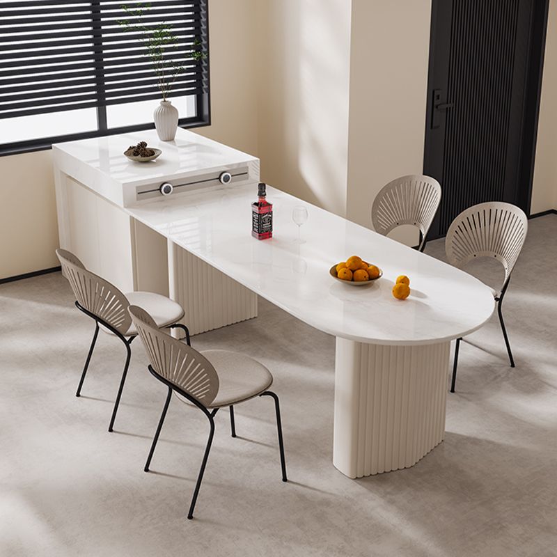 Contemporary Free Form Dining Table for Home White Dinette Table with Double Pedestal
