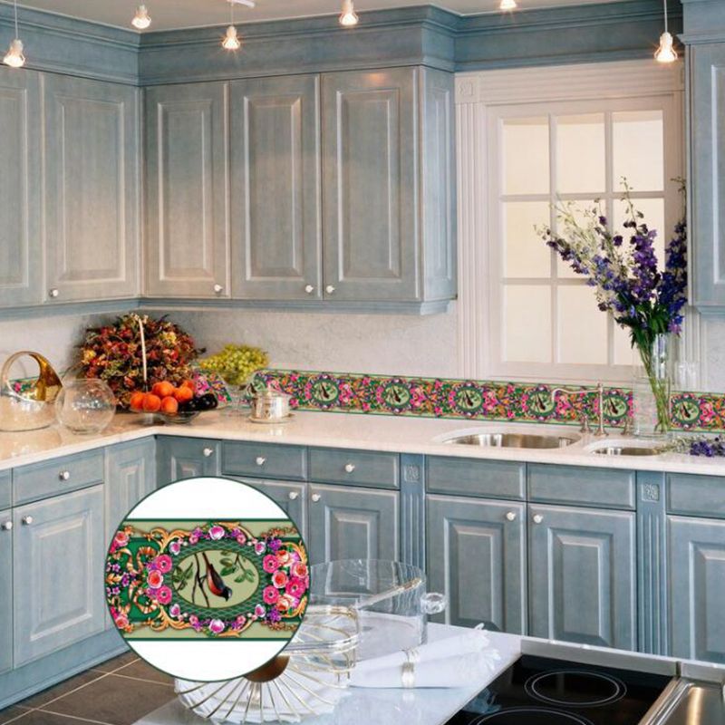 Bird and Peony Print Wallpapers Countryside Stick On Kitchen Wall Covering, 21.5-sq ft (2 Pcs)