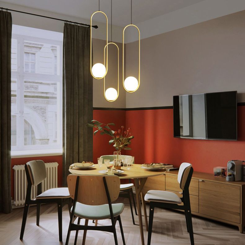 Modern Creative Cluster Pendant Light Wrought Iron Indoor Hanging Light with White Glass Shade