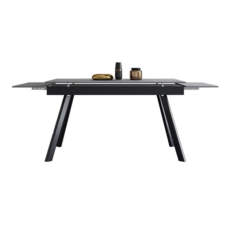 Mesa de comedor industrial rectangular extensible mesa de piedra sinterizada con 4 piernas negras