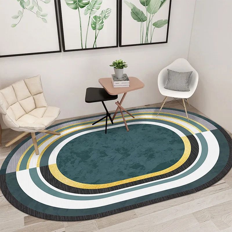 Dark Green Modern Rug Polyester Stripe Rug Stain Resistant Rug for Home Decor