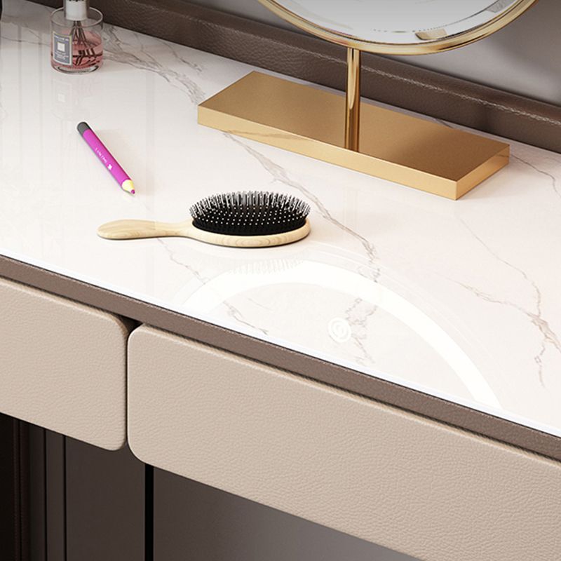 2 Storage Drawers Make-up Vanity Stool Set Faux Leather Dressing Table