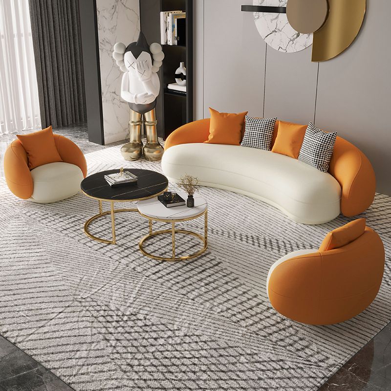 Contemporary Faux Leather Sloped Arm Sofa Tight Back Curved Sofa