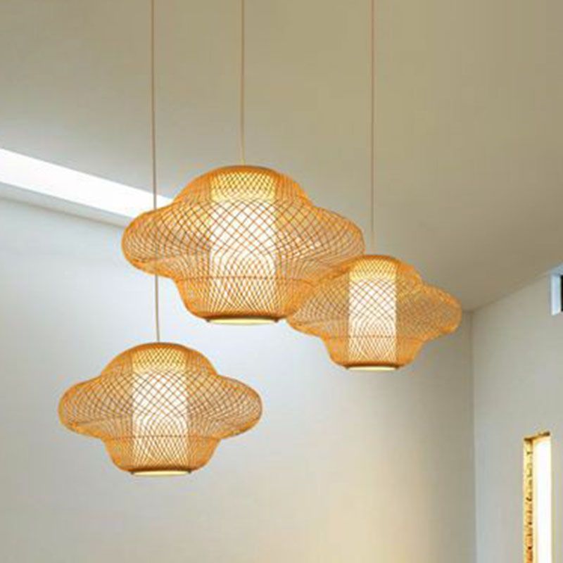 Asian Style Handwoven Suspension Lighting Bamboo 1 Head Restaurant Pendant Ceiling Light