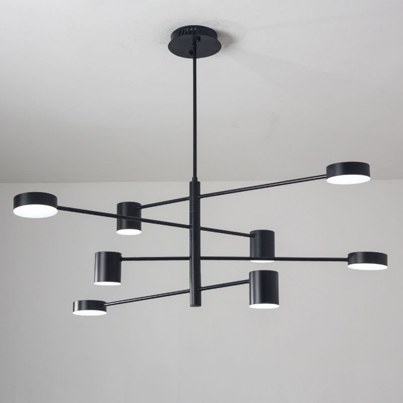 Black Metal Linear Hanging Chandelier Light Modern Drum Shade LED Ceiling Chandelier for Living Room