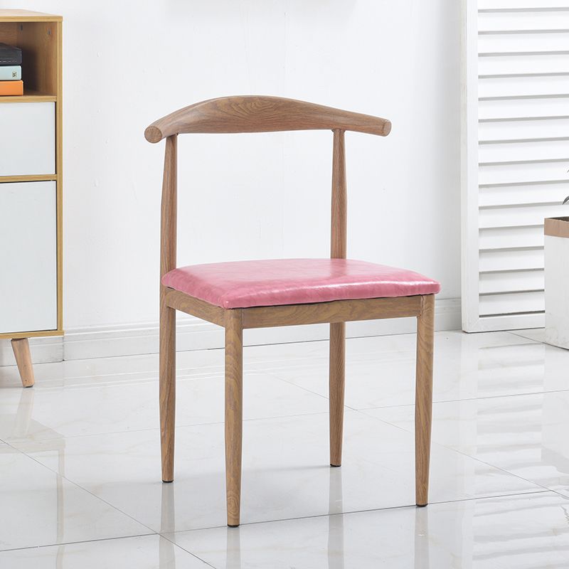 Modern Style Kitchen Leather Dining Chair Ladder Back Side Chair of 16" Wide with Metallic Base