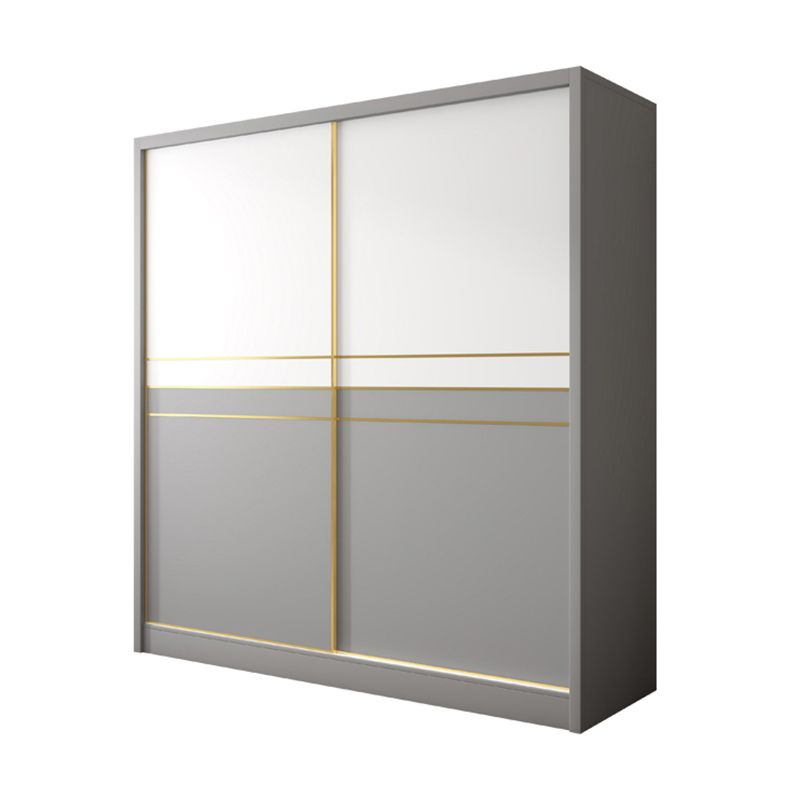 White and Gray Storage Cabinet for Home Modern Wood Cabinet with Sliding Doors