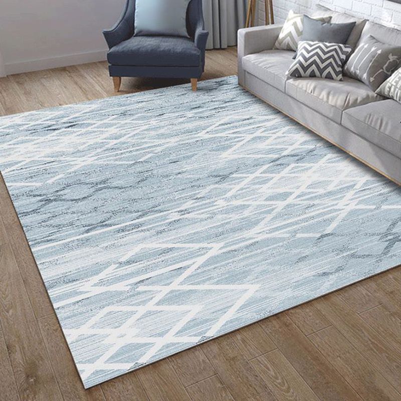 Blue Modern Rug Polyester Geometric Pattern Area Rug Non-Slip Backing Carpet for Home Decor