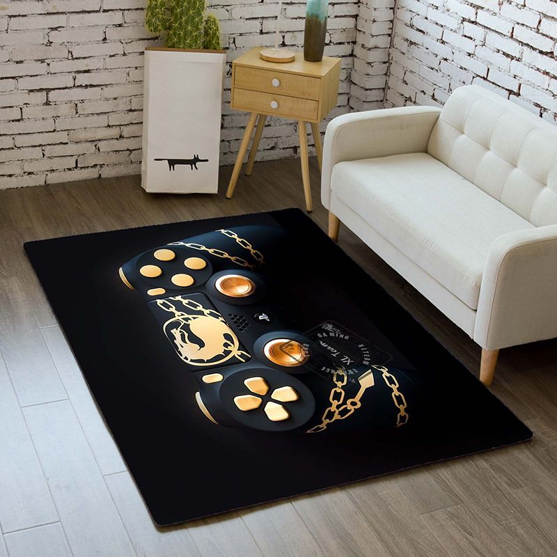 Black Tone Modern Area Carpet Polyester 3D Game Machine Print Indoor Rug Easy Care Carpet for Living Room