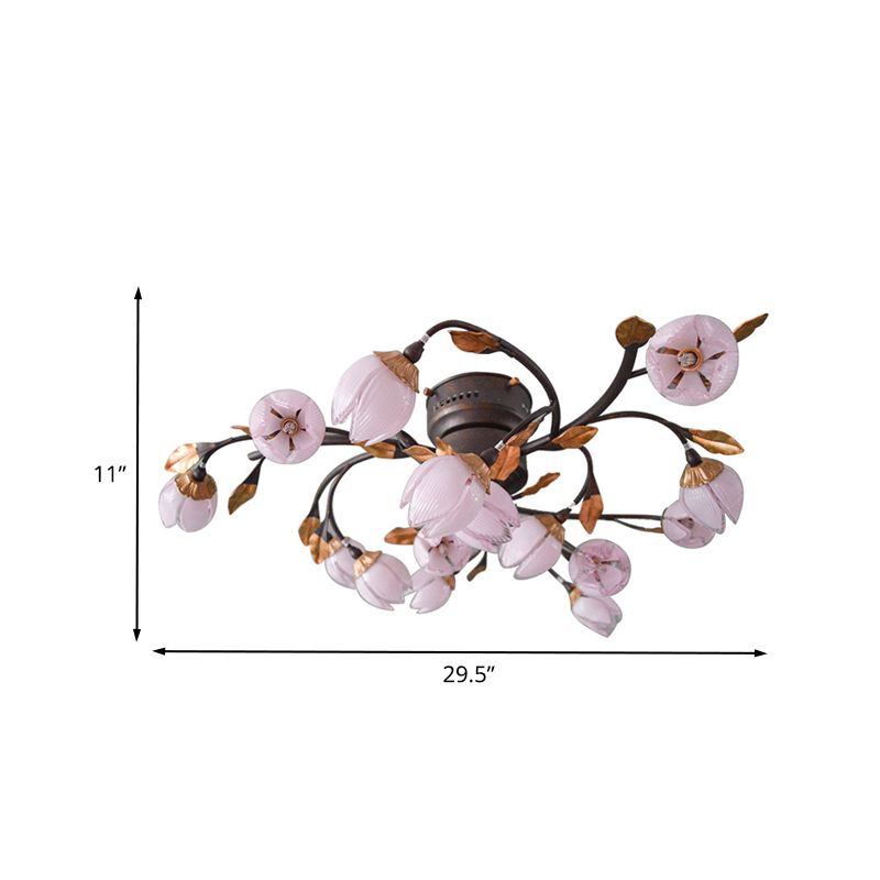 15 luces Semi Flush Light Romantic Pastoral Nickel Lotus Led cerca de la iluminación del techo