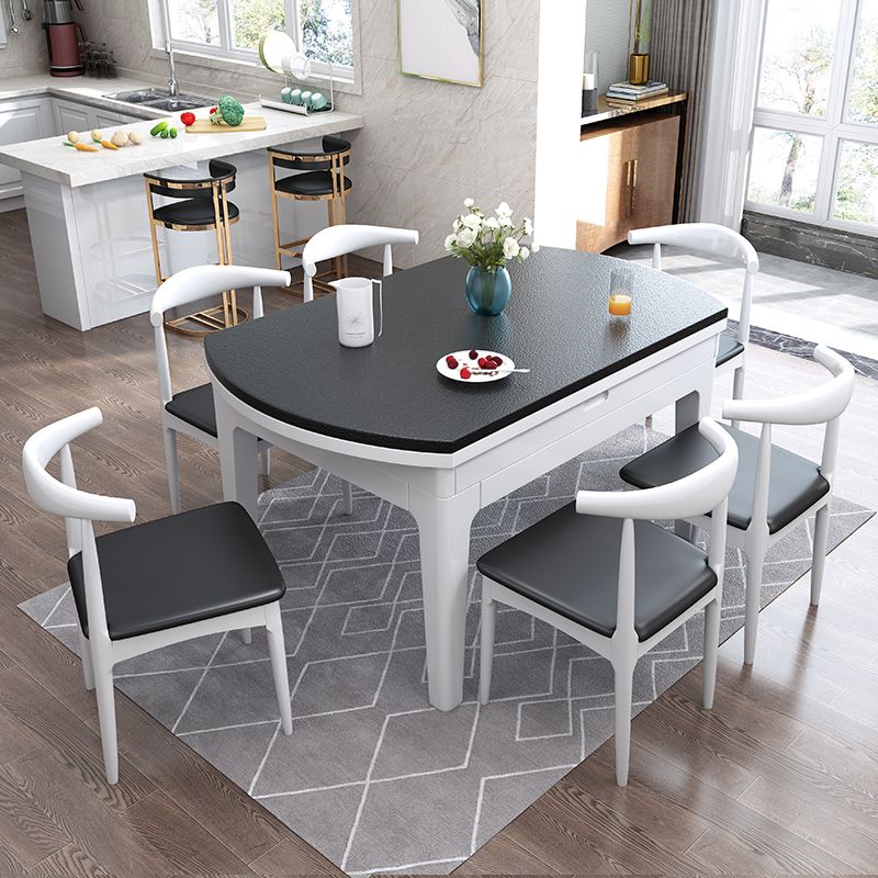 Modern Stone Scalable Dining Table Rubber Wood Legs for Dining Room