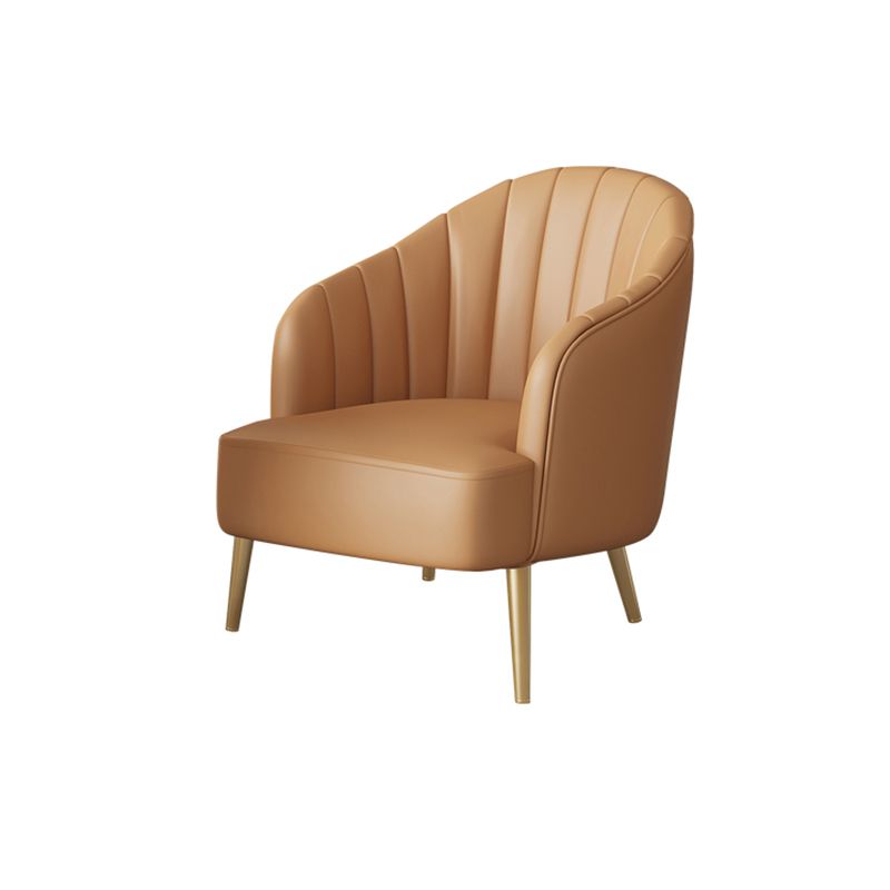 Sewn Pillow Back 4 Legs Chair Upholstered Recessed Arms Chair