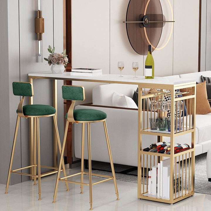 Low Back Bar Stool Glam Upholstered Dining Stool with Metal Base