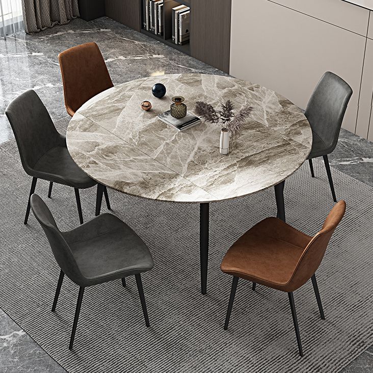 Round Sintered Stone Dining Table Modern Extendable Furniture  with 4 Legs in Matte Finish
