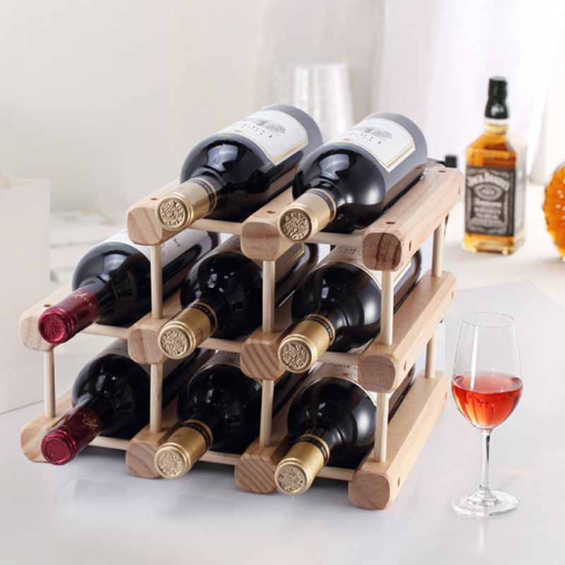 Solid Wood Bottle Rack in Natural Wood Pine Bottle Holder Modern 10.2"W