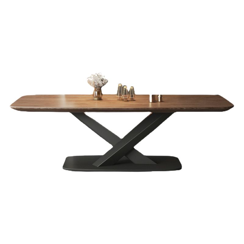 Industrial Dining Table Brown Wood Top Rectangle Dining Table for Kitchen