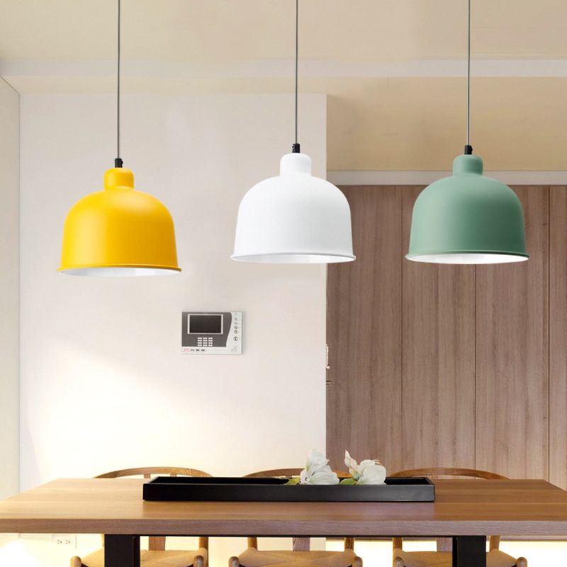 Bowl Shade Hanging Light Single Head Macaron Style Aluminum Pendant Lamp for Restaurant