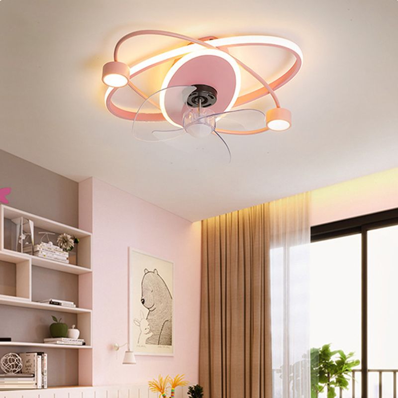 3-Blade Children Fan with Light LED Metallic Pink/Blue Ceiling Fan for Home