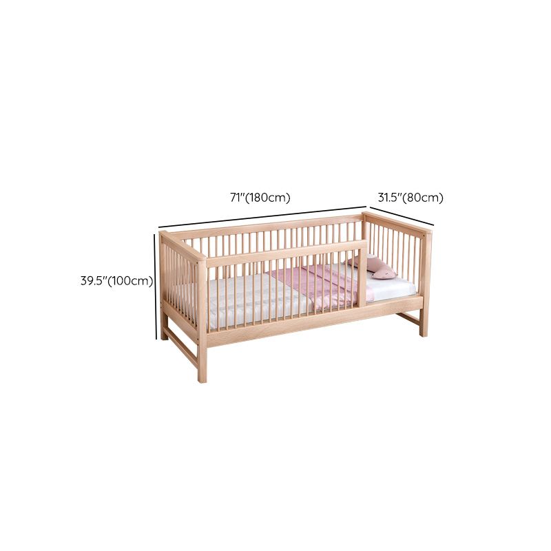 Farmhouse Style Beech Crib Solid Wood Baby Crib with Guardrails