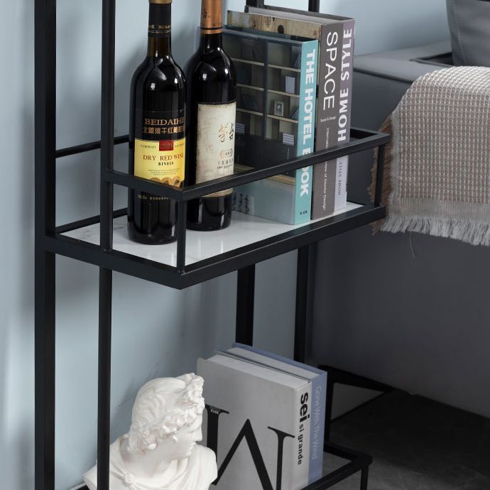 White Stone Indoor Glam Bar Dining Table Iron Double Pedestal Bistro Table with Wine Rack